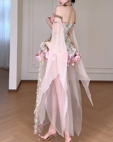 Romantic Floral Strapless Corset Tulle Fairy Mini Evening Gown fg8793