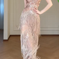 V-Neck Sequin Tassel Sleeveless Backless Long Evening Gown fg8795