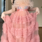 Strapless Feather Tiered Tulle A-Line Long Evening Gown  fg8792