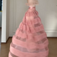 Strapless Feather Tiered Tulle A-Line Long Evening Gown  fg8792