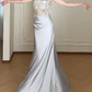 Spaghetti Strap Two Piece Sequin Tassel Satin Mermaid Evening Gown fg8802