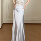 Spaghetti Strap Two Piece Sequin Tassel Satin Mermaid Evening Gown fg8802