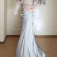 Spaghetti Strap Two Piece Sequin Tassel Satin Mermaid Evening Gown fg8802