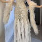 Spaghetti Strap V Neck Beaded Sequin Ruffle Mermaid Evening Dress fg8803