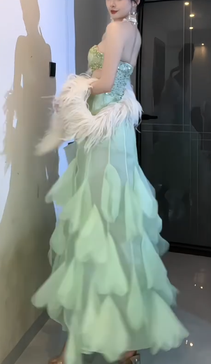 Strapless Cutout Sequin Leaf Tulle Mermaid Prom Dress fg8794
