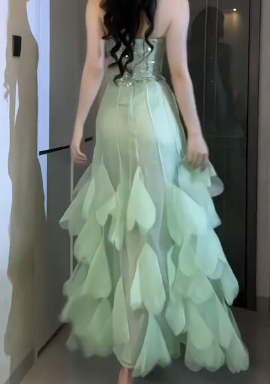 Strapless Cutout Sequin Leaf Tulle Mermaid Prom Dress fg8794