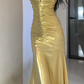 Spaghetti Strap Metallic Ruched Mermaid Evening Dress  fg8790