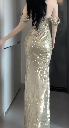 Off Shoulder Beaded Sequin Mermaid Evening Dress fg8805