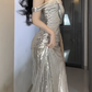 One Shoulder Sequin Slit Mermaid Evening Dress fg8806