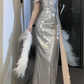 One Shoulder Sequin Slit Mermaid Evening Dress fg8806
