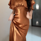 Round Neck Cape Sleeve Satin Mermaid Evening Dress fg8807