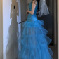 One Shoulder Cutout Ruffled Tulle Mermaid Evening Dress fg8809