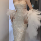 Spaghetti Strap Beaded Cutout Mermaid Evening Dress With Detachable Tulle Puff Sleeves  fg8811