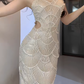 Spaghetti Strap Beaded Cutout Mermaid Evening Dress With Detachable Tulle Puff Sleeves  fg8811