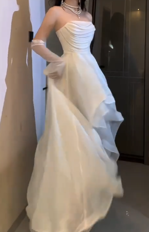 Strapless Ruffled High Low Evening Gown  fg8814