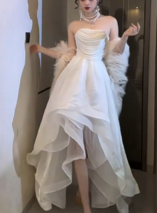 Strapless Ruffled High Low Evening Gown  fg8814