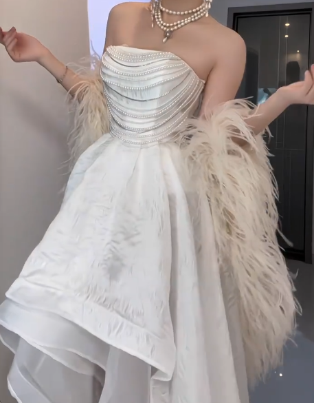 Strapless Ruffled High Low Evening Gown  fg8814