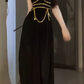 Halter Gold Chain Decor Pleated Chiffon Evening Gown  fg8815
