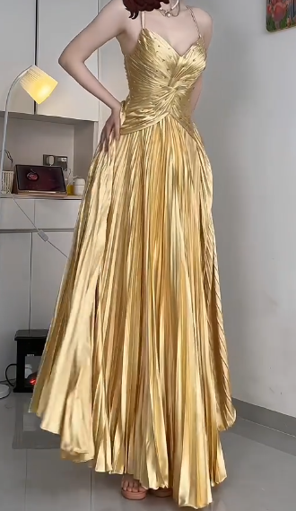 Sweetheart Spaghetti Strap Pleated Satin Evening Gown With Beading  fg8816