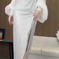 Strapless Sweetheart Slit Mermaid Evening Gown With Detachable Puff Sleeves  fg8818