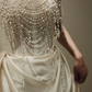 One Shoulder Pearl Tassel Satin Wedding Evening Gown fg8821