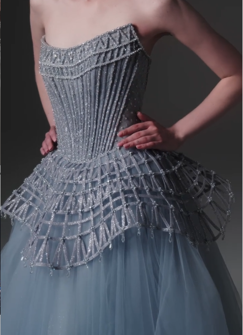 Strapless Beaded Corset Tulle Ball Gown Evening Dress fg8822