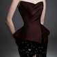 Strapless Sweetheart Satin Peplum Sequin Mermaid Evening Gown fg8820
