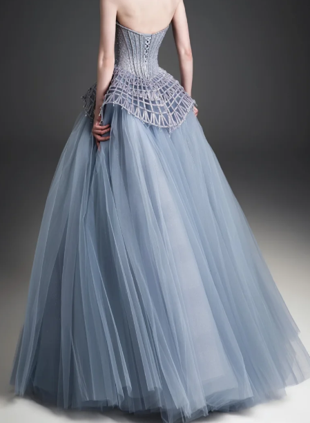 Strapless Beaded Corset Tulle Ball Gown Evening Dress fg8822
