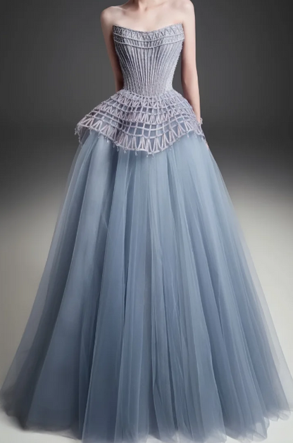 Strapless Beaded Corset Tulle Ball Gown Evening Dress fg8822