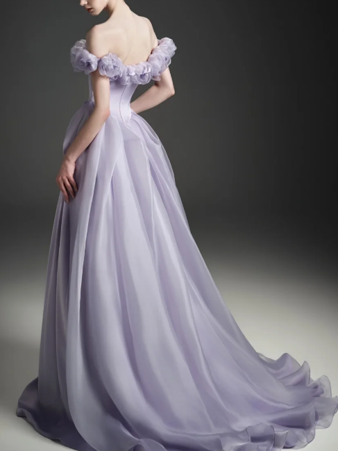Off Shoulder 3D Floral Satin Mermaid Evening Gown With Detachable Train fg8823
