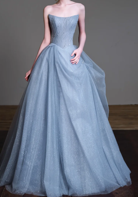 Strapless Sparkle Tulle Ball Gown Evening Dress fg8827