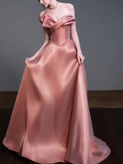 Off Shoulder Satin Ball Gown Evening Dress fg8828