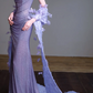 Strapless Draped Glitter Mermaid Evening Gown With 3D Floral Train fg8829