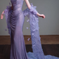Strapless Draped Glitter Mermaid Evening Gown With 3D Floral Train fg8829
