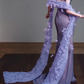 Strapless Draped Glitter Mermaid Evening Gown With 3D Floral Train fg8829