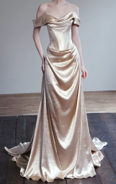 Off Shoulder Draped Satin Mermaid Evening Dress fg8831