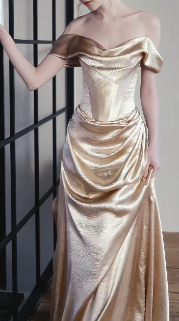 Off Shoulder Draped Satin Mermaid Evening Dress fg8831