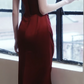Portrait  V-Neck Draped Satin Mermaid Evening Gown fg8832