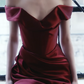 Portrait  V-Neck Draped Satin Mermaid Evening Gown fg8832