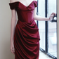 Portrait  V-Neck Draped Satin Mermaid Evening Gown fg8832