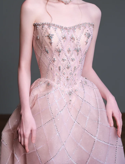 Strapless Rhinestone Tulle Ball Gown Evening Dress fg8834