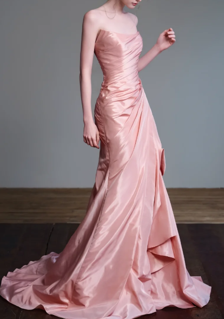Strapless Ruched Satin Mermaid Evening Gown  fg8837