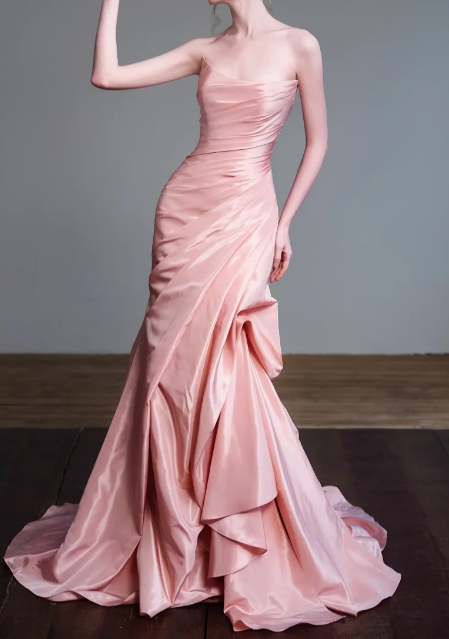 Strapless Ruched Satin Mermaid Evening Gown  fg8837
