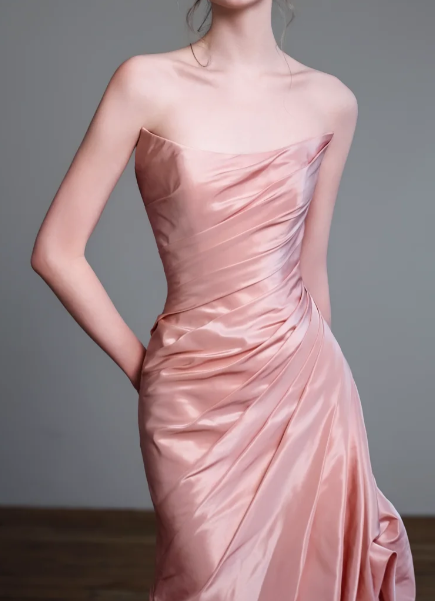 Strapless Ruched Satin Mermaid Evening Gown  fg8837