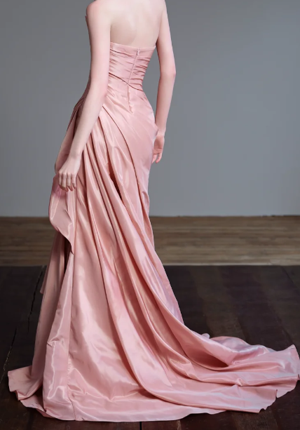 Strapless Ruched Satin Mermaid Evening Gown  fg8837