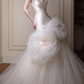 Strapless  Handmade Flowers Satin Tulle Mermaid Wedding Dress fg8840