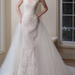 Strapless  Handmade Flowers Satin Tulle Mermaid Wedding Dress fg8840