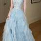 Strapless Beaded Ruffled Tulle A Line Prom Dress fg8841