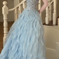 Strapless Beaded Ruffled Tulle A Line Prom Dress fg8841