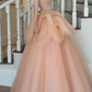 Strapless Beaded 3D Floral Tulle A Line Evening Gown fg8842
